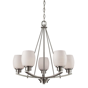 Thomas Lighting Casual Mission Three Light Chandelier with Opal Glass Shades in Brushed Nickel 22 inches CN170522