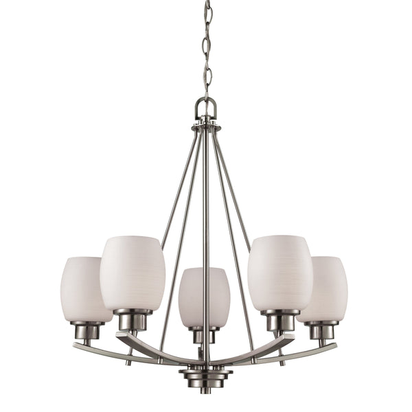 Thomas Lighting Casual Mission Three Light Chandelier with Opal Glass Shades in Brushed Nickel 22 inches CN170522