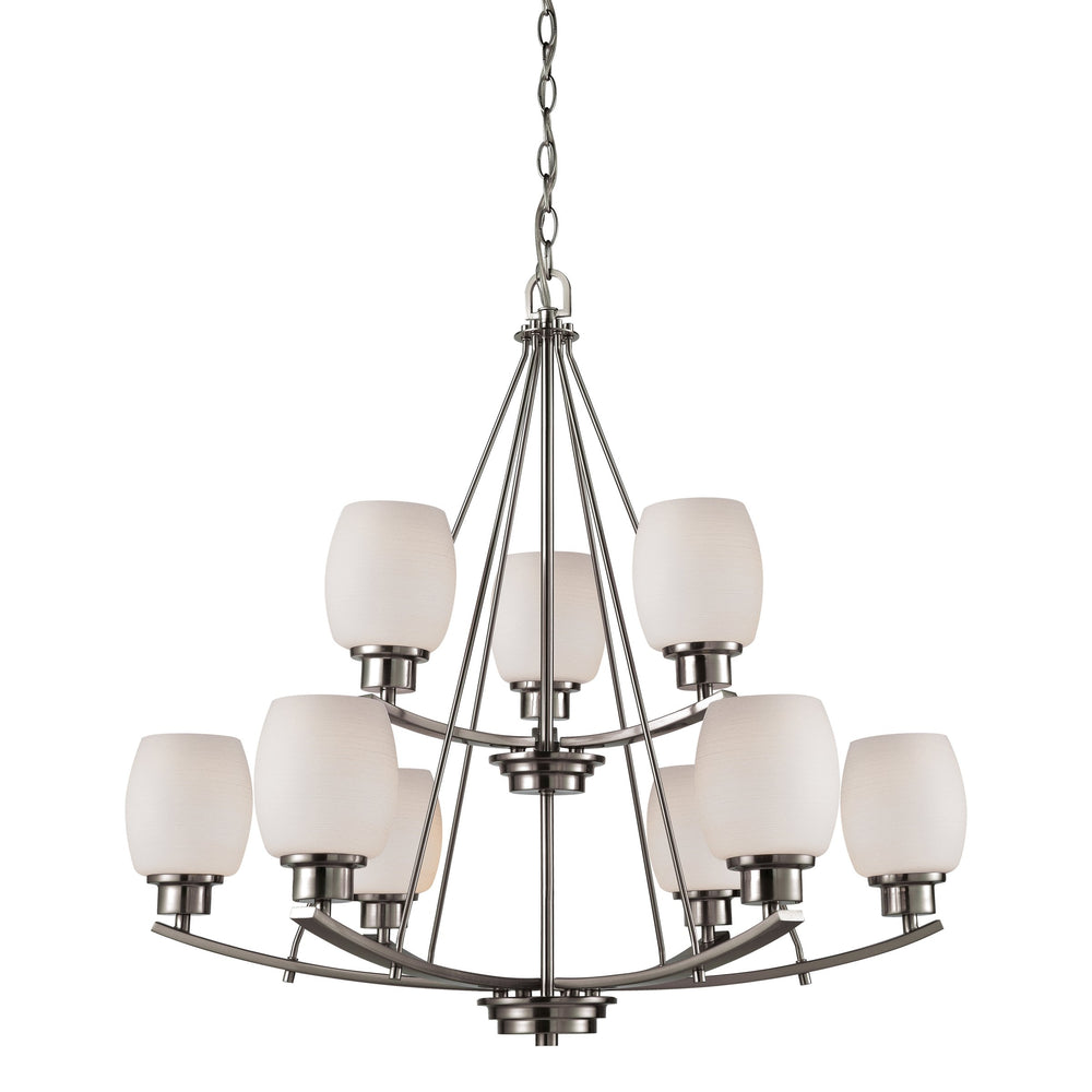 Thomas Lighting Casual Mission Three Light Chandelier with Opal Glass Shades in Brushed Nickel 29 inches CN170922