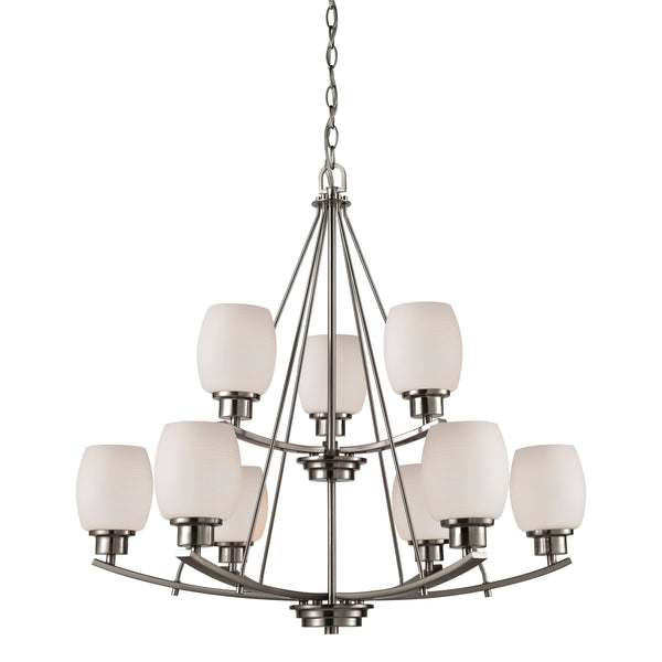 Thomas Lighting Casual Mission Three Light Chandelier with Opal Glass Shades in Brushed Nickel 29 inches CN170922