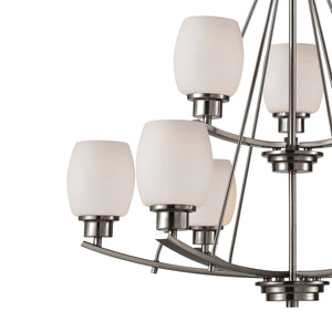 Thomas Lighting Casual Mission Three Light Chandelier with Opal Glass Shades in Brushed Nickel 29 inches CN170922