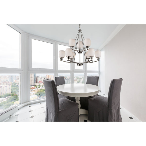 Thomas Lighting Casual Mission Three Light Chandelier with Opal Glass Shades in Brushed Nickel 29 inches CN170922