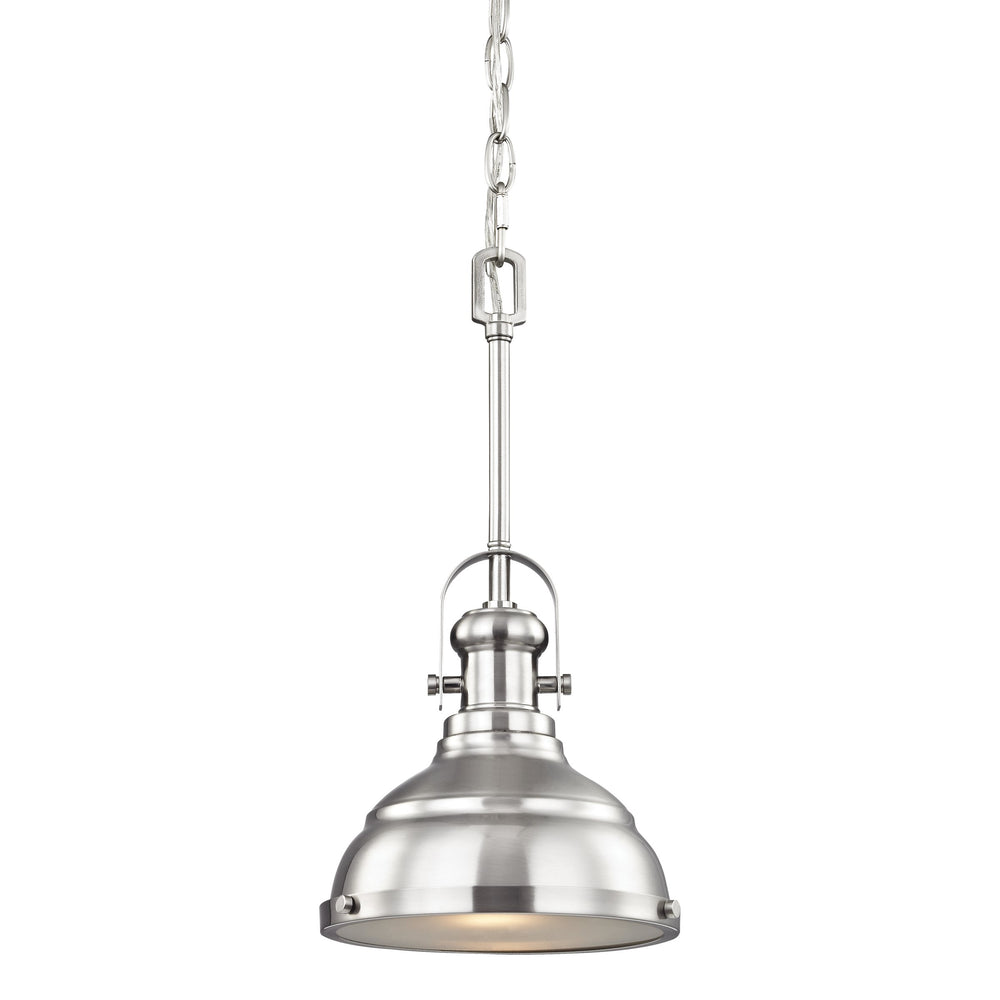 Thomas Lighting Blakesley Metal Dome Mini Pendant with Frosted Glass Diffuser for Kitchen or Dining Nickel CN200152