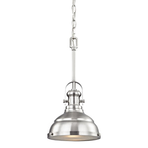 Thomas Lighting Blakesley Metal Dome Mini Pendant with Frosted Glass Diffuser for Kitchen or Dining Nickel CN200152