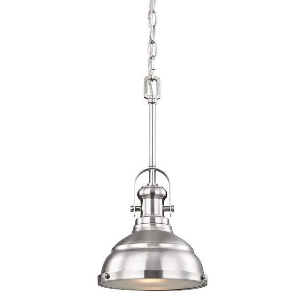 Thomas Lighting Blakesley Metal Dome Mini Pendant with Frosted Glass Diffuser for Kitchen or Dining Nickel CN200152
