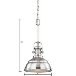 Thomas Lighting Blakesley Metal Dome Mini Pendant with Frosted Glass Diffuser for Kitchen or Dining Nickel CN200152