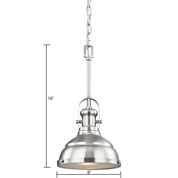 Thomas Lighting Blakesley Metal Dome Mini Pendant with Frosted Glass Diffuser for Kitchen or Dining Nickel CN200152
