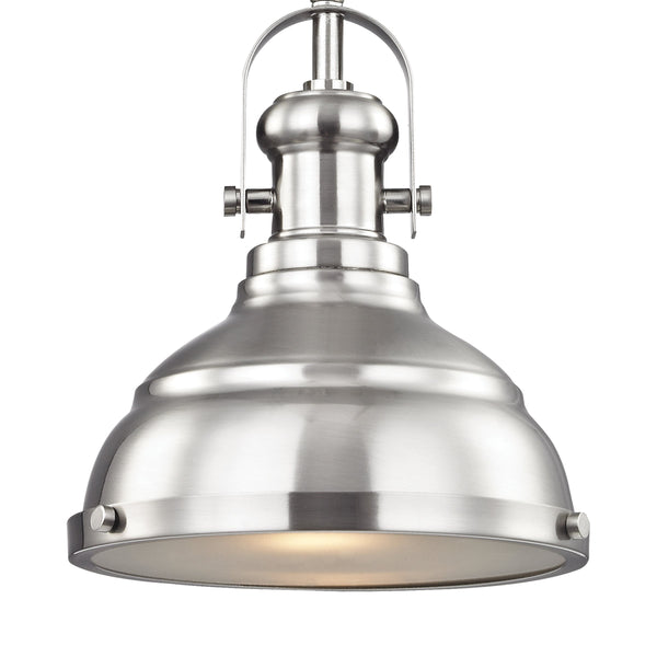 Thomas Lighting Blakesley Metal Dome Mini Pendant with Frosted Glass Diffuser for Kitchen or Dining Nickel CN200152