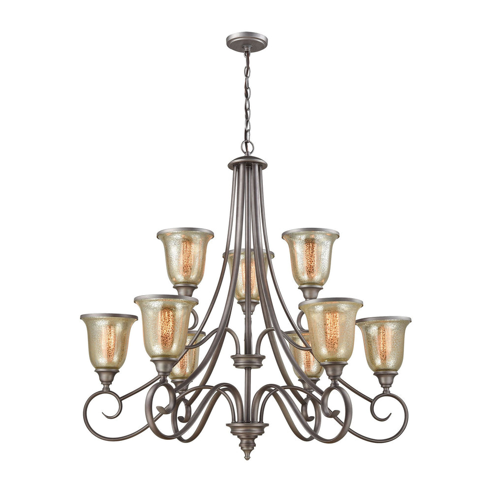 Thomas Lighting Georgetown 9 Light Chandelier Mercury Glass Weathered Zinc Finish Dining Entryway CN230927