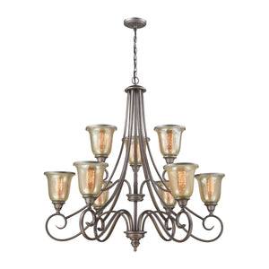 Thomas Lighting Georgetown 9 Light Chandelier Mercury Glass Weathered Zinc Finish Dining Entryway CN230927