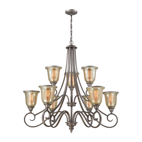 Thomas Lighting Georgetown 9 Light Chandelier Mercury Glass Weathered Zinc Finish Dining Entryway CN230927
