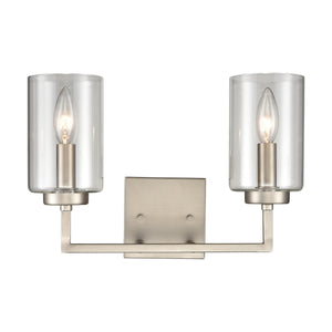 Thomas Lighting West End Angular Two Light Vanity Bar with Cylindrical Glass Shades for Bathrooms Nickel 14.5 inches CN240122