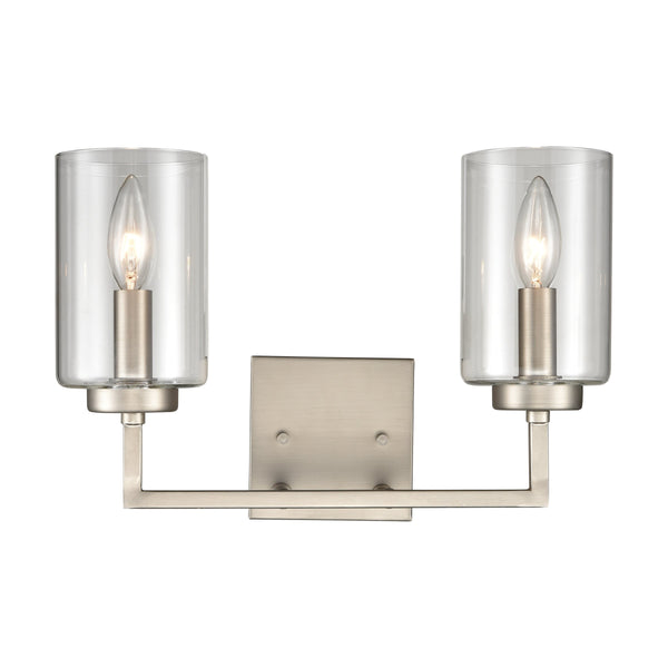 Thomas Lighting West End Angular Two Light Vanity Bar with Cylindrical Glass Shades for Bathrooms Nickel 14.5 inches CN240122