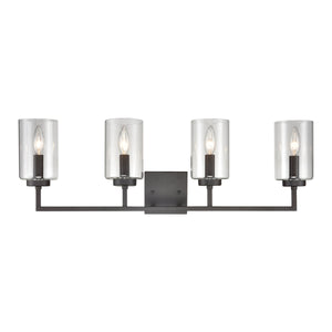 Thomas Lighting West End Angular Two Light Vanity Bar with Cylindrical Glass Shades for Bathrooms Bronze 29.75 inches CN240141