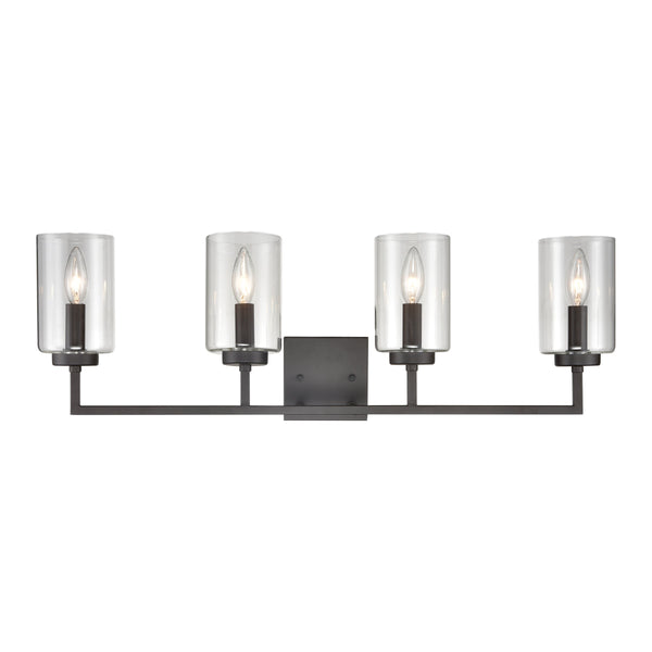 Thomas Lighting West End Angular Two Light Vanity Bar with Cylindrical Glass Shades for Bathrooms Bronze 29.75 inches CN240141