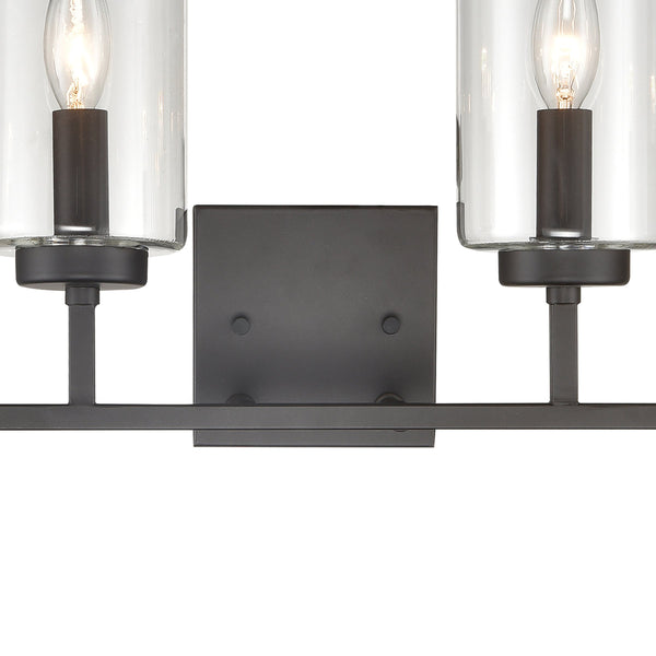Thomas Lighting West End Angular Two Light Vanity Bar with Cylindrical Glass Shades for Bathrooms Bronze 29.75 inches CN240141