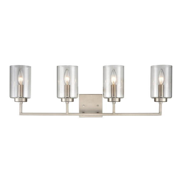 Thomas Lighting West End Angular Two Light Vanity Bar with Cylindrical Glass Shades for Bathrooms Nickel 29.75 inches CN240142