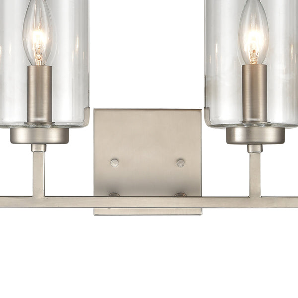 Thomas Lighting West End Angular Two Light Vanity Bar with Cylindrical Glass Shades for Bathrooms Nickel 29.75 inches CN240142