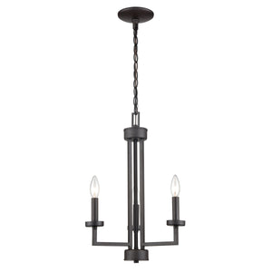Thomas Lighting West End Angular Arm Three Light Chandelier with Cylindrical Glass Shades for Dining 15 inches Bronze CN240321