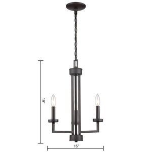 Thomas Lighting West End Angular Arm Three Light Chandelier with Cylindrical Glass Shades for Dining 15 inches Bronze CN240321