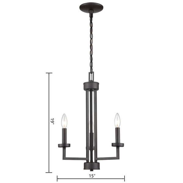 Thomas Lighting West End Angular Arm Three Light Chandelier with Cylindrical Glass Shades for Dining 15 inches Bronze CN240321