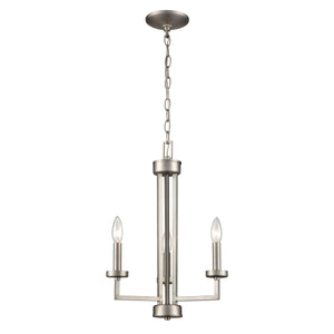 Thomas Lighting West End Angular Arm Three Light Chandelier with Cylindrical Glass Shades for Dining 15 inches Nickel CN240322