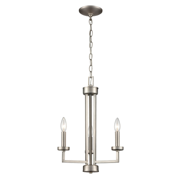 Thomas Lighting West End Angular Arm Three Light Chandelier with Cylindrical Glass Shades for Dining 15 inches Nickel CN240322