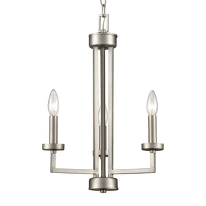 Thomas Lighting West End Angular Arm Three Light Chandelier with Cylindrical Glass Shades for Dining 15 inches Nickel CN240322