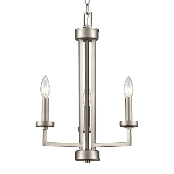 Thomas Lighting West End Angular Arm Three Light Chandelier with Cylindrical Glass Shades for Dining 15 inches Nickel CN240322