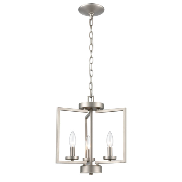 Thomas Lighting West End Angular Arm Three Light Chandelier with Cylindrical Glass Shades for Dining 14.5 inches Nickel CN240382