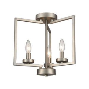Thomas Lighting West End Angular Arm Three Light Chandelier with Cylindrical Glass Shades for Dining 14.5 inches Nickel CN240382