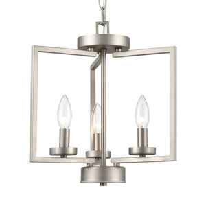 Thomas Lighting West End Angular Arm Three Light Chandelier with Cylindrical Glass Shades for Dining 14.5 inches Nickel CN240382