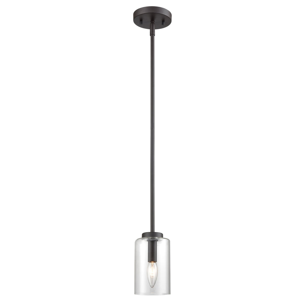 Thomas Lighting West End Angular Arm Mini Pendant Brushed Metal Cylindrical Glass Kitchen Island Light Bronze CN240511