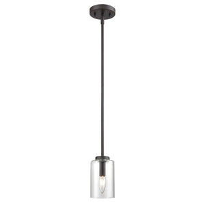 Thomas Lighting West End Angular Arm Mini Pendant Brushed Metal Cylindrical Glass Kitchen Island Light Bronze CN240511