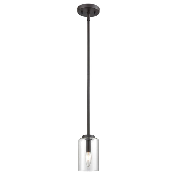 Thomas Lighting West End Angular Arm Mini Pendant Brushed Metal Cylindrical Glass Kitchen Island Light Bronze CN240511