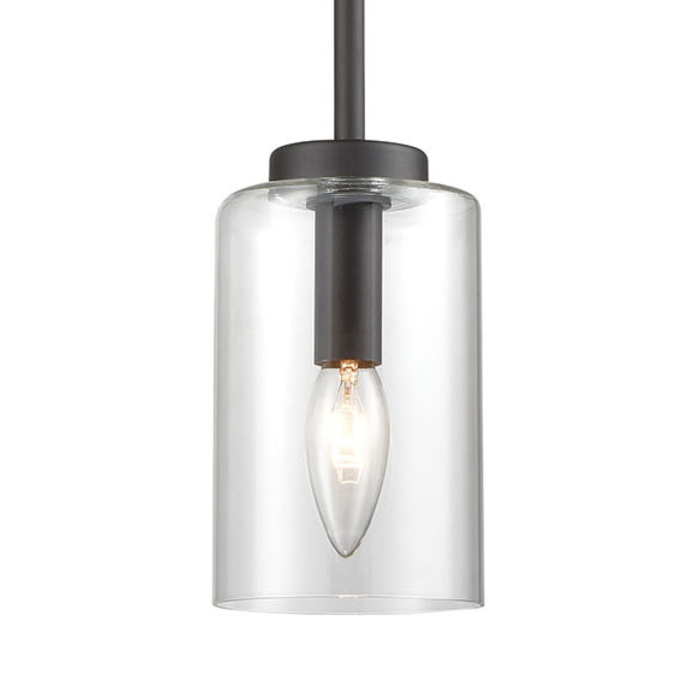 Thomas Lighting West End Angular Arm Mini Pendant Brushed Metal Cylindrical Glass Kitchen Island Light Bronze CN240511