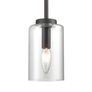 Thomas Lighting West End Angular Arm Mini Pendant Brushed Metal Cylindrical Glass Kitchen Island Light Bronze CN240511