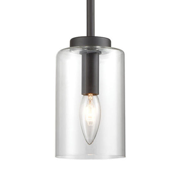 Thomas Lighting West End Angular Arm Mini Pendant Brushed Metal Cylindrical Glass Kitchen Island Light Bronze CN240511