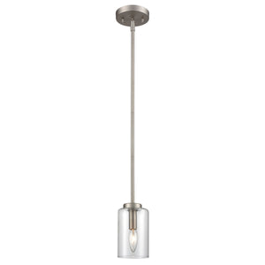 Thomas Lighting West End Angular Arm Mini Pendant Brushed Metal Cylindrical Glass Kitchen Island Light Nickel CN240512