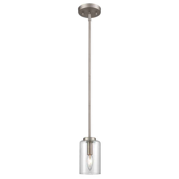 Thomas Lighting West End Angular Arm Mini Pendant Brushed Metal Cylindrical Glass Kitchen Island Light Nickel CN240512