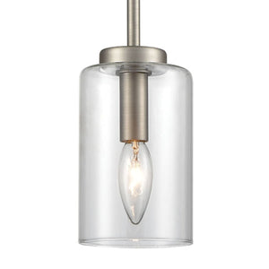 Thomas Lighting West End Angular Arm Mini Pendant Brushed Metal Cylindrical Glass Kitchen Island Light Nickel CN240512