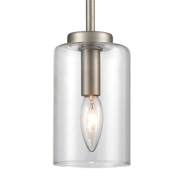 Thomas Lighting West End Angular Arm Mini Pendant Brushed Metal Cylindrical Glass Kitchen Island Light Nickel CN240512
