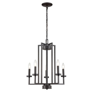 Thomas Lighting West End Angular Arm Three Light Chandelier with Cylindrical Glass Shades for Dining 20 inches Bronze CN240521