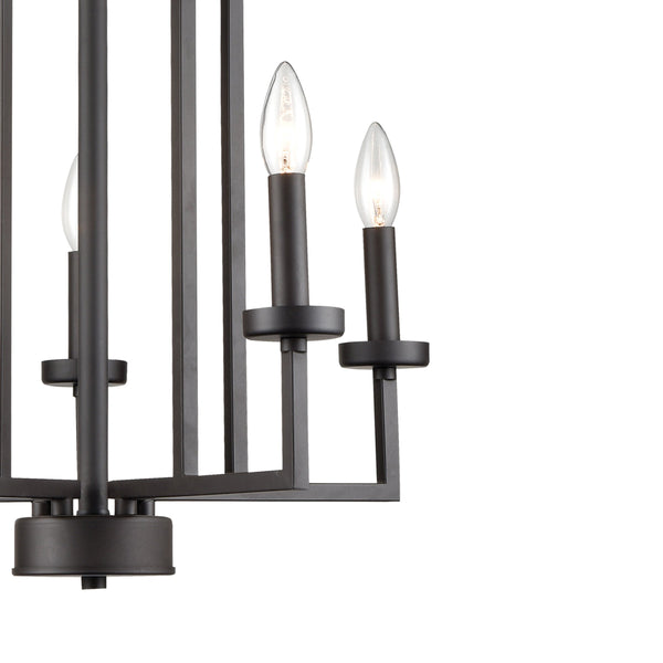 Thomas Lighting West End Angular Arm Three Light Chandelier with Cylindrical Glass Shades for Dining 20 inches Bronze CN240521