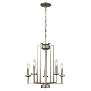 Thomas Lighting West End Angular Arm Three Light Chandelier with Cylindrical Glass Shades for Dining 20 inches Nickel CN240522