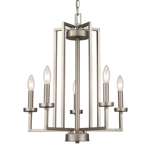 Thomas Lighting West End Angular Arm Three Light Chandelier with Cylindrical Glass Shades for Dining 20 inches Nickel CN240522