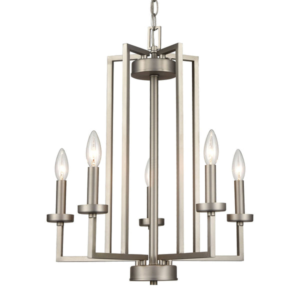 Thomas Lighting West End Angular Arm Three Light Chandelier with Cylindrical Glass Shades for Dining 20 inches Nickel CN240522