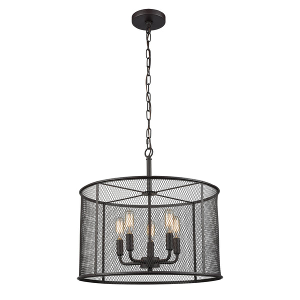 Thomas Lighting Williamsport Three Light Chandelier Brushed Metal Minimalist Dining Entryway Ceiling Fixture Bronze 18'' Wide 5-Light (12 H) CN250541