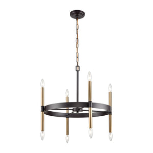 Thomas Lighting Notre Dame Six Light Industrial Chandelier with Bronze Gold Finish for Dining Rooms CN260621