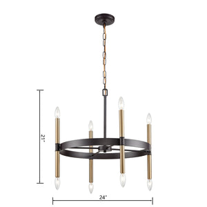 Thomas Lighting Notre Dame Six Light Industrial Chandelier with Bronze Gold Finish for Dining Rooms CN260621